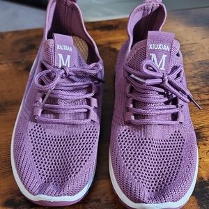 New Purple Solid Color Womens Athletic Shoes, Kintted, Bteathable, Suitable For